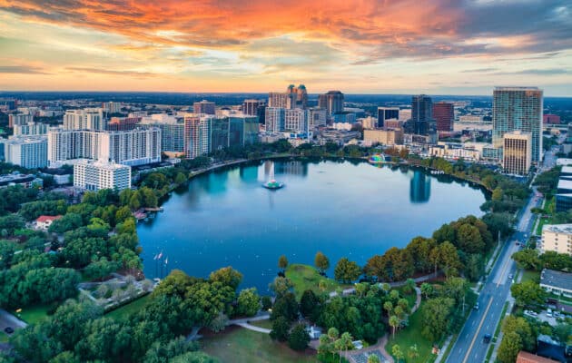 Orlando, Florida, USA Downtown Drone Skyline Aerial